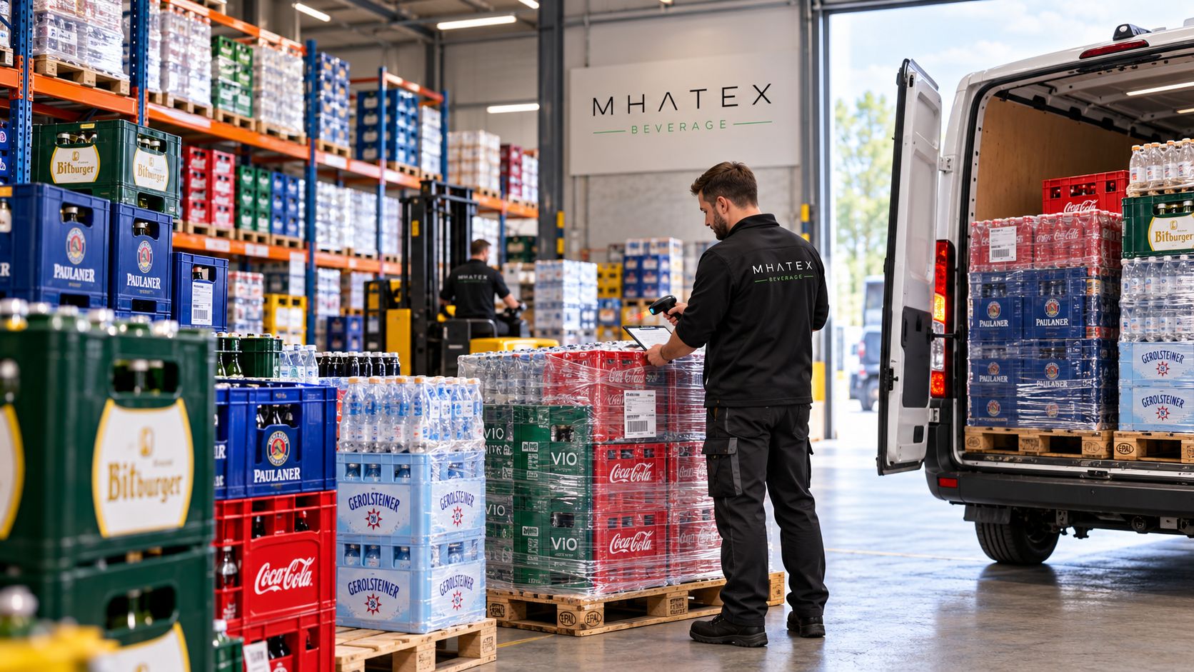 Kommissionierung und Verladung der Getränke bei MHATEX Beverage für die Lieferung in Wiesbaden